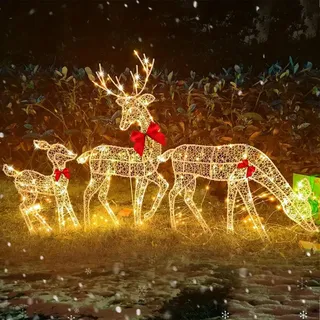 3 LED Rentier, Beleuchtetes Rentier Weihnachtsfigur, 2D Weihnachts Rentier Skulptur, Weihnachtsdeko Figuren für Außen Garten
