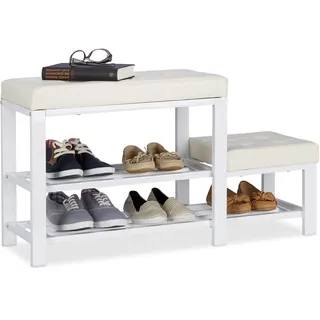 Relaxdays Schuhbank 90,5 x 50 x 30,5 cm weiß / weiß