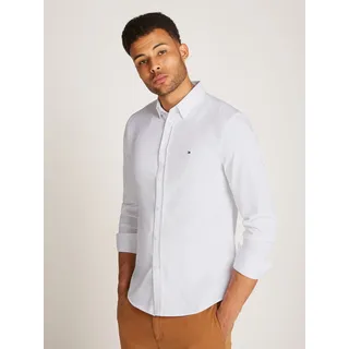 Businesshemd TOMMY HILFIGER "PERFORMANCE KNIT SOLID SF SHIRT", Herren, Gr. L, N-Gr, weiß (optic weiß), Web, Obermaterial: 70% Baumwolle, 30% Polyester, unifarben, klassisch, slim fit hüftlang, Langarm Ärmel mit Ärmelschlitz 1-Knopf-Manschette, Hemden, mit Logostickerei