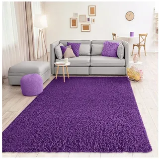 Vimoda Hochflor-Teppich Prime Shaggy Hochflor Lila Langflor Teppich Einfarbig Modern, Rechteckig, Höhe: 30 mm, Läufer Hochflor in Lila lila Rechteckig | 40 cm x 60 cm x 30 mm