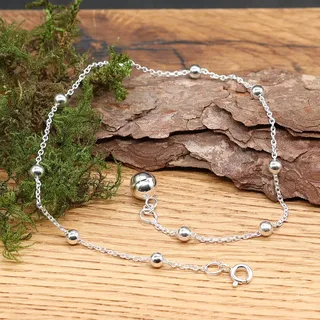 Drachensilber Fußkettchen 925 Sterlingsilber schlicht Kugeln Längenverstellbar - Silber