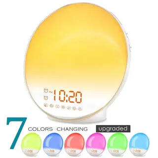 Ophy Tageslichtwecker Lichtwecker mit Sonnenaufgangs- & Sonnenuntergangs-Simulation 7 Naturgeräusche, 2 Alarme, Snooze, 11 Farben, 20 Helligkeiten