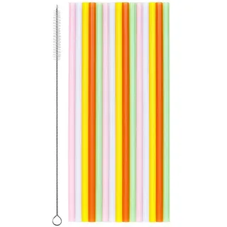 partydeco Trinkhalme, Mehrweg Strohhalme Kunststoff 23cm mit Reinigungsbürste 30er Set Bunt bunt