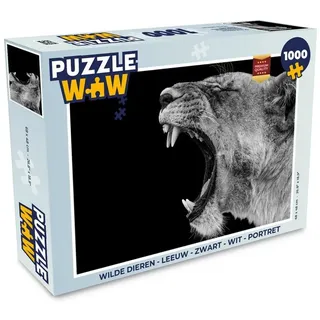 MuchoWow Puzzle Tiere - Löwe - Schwarz - Weiß - Porträt, 1000 Puzzleteile, Foto-Puzzle, Bilderrätsel, Puzzlespiele, Klassisch schwarz 48 cm x 68 cm x 2 cm | Querformat
