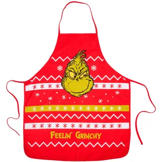 United Labels Grinch Kochschürze Feelin Grinchy, Rot, Schürze mit verstellbarem Nackenband, Küchenschürze für Damen und Herren, Backschürze - Einheitsgröße