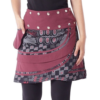PUREWONDER Wickelrock Damen Rock mit Tasche und Schnürung sk196 Baumwolle Einheitsgröße schwarz