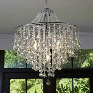 Searchlight Kristall Kronleuchter Dorchester, dimmbar, chrom / silber, für Wohn- / Esszimmer, Glas, Antik, Kristall Kronleuchter - 64 cm - 64 cm - 76.6 cm
