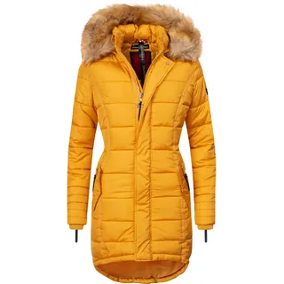 Steppmantel NAVAHOO "Papaya", Damen, Gr. S (36), gelb, Obermaterial: 100% Polyester, Futter: 100% Polyester, Wattierung: 100% Polyester, Ärmelfutter: 100% Polyester, Kunstfell: 90% Polyacryl, 10% Polyester, kontrastfarbene Details, casual, figurbetont ca. Mitte Oberschenkel, hoch geschlossener Ausschnitt, Langarm Ärmel ohne Ärmelschlitz Rippstrickbündchen mit Reißverschluss, Mäntel, hochwertiger Wintermantel m. edlem Fellimitat