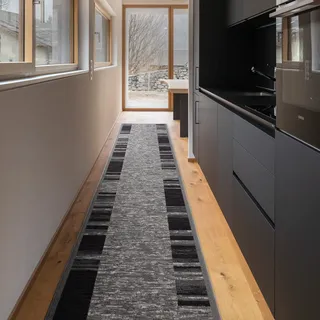 Floordirekt Teppichläufer Navona - Läufer für Küche, Flur & Wohnraum - Feinschlingen Teppich - rutschfest & antistatisch - Küchenläufer Flurteppich Flurläufer (Anthrazit, 80 x 300 cm)