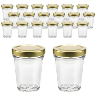 mikken Einmachglas kleine Bechergläser 65 ml mini Gläschen mit Etiketten, (Spar-Set, 20er Set), Sturzform goldfarben