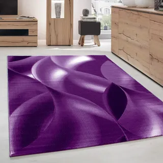 Carpettex Teppich Wohnzimmer Kurzflor 240 x 340 cm Lila Modern Abstrakt Wellen Design -Teppich Schlafzimmer Flauschig Weich Waschbar Küchenteppich Teppich Esszimmer Kinderzimmer Wohnzimmerteppich