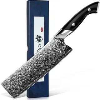 DRAGON RIOT Nakiri Messer Damast, Japanisches Küchenmesser | Extrem Scharfes Hackmesser mit Ergonomischem Griff für Fleisch, Gemüse, BBQ und Outdoor Camping, Geschenke für Männer