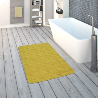 Paco Home Badezimmerteppich Badematte Badteppich Waschbar rutschfest Ornamente Weich Einfarbig Modern Gelb, Grösse:70x120 cm