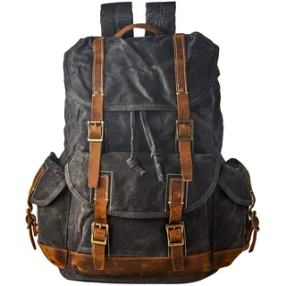 Brass Tacks Leathercraft Waxed Leder lederrucksack herren,15.6 Zoll rucksack vintage,Große Kapazität robust und langlebig,Laptop Alltag rücksack mit Trennwand,für Casual Business Sport,Dunkel grau