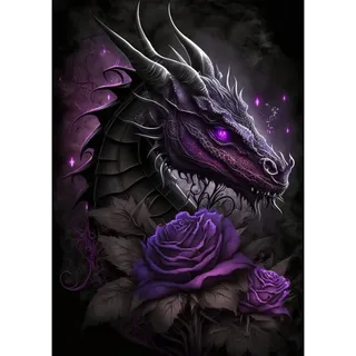 QENSPE 5D Diamond Painting Erwachsene Schwarzer Drache Diamant Painting Bilder Dunkel Rose Diamond Art Full DIY Diamant Kunst Malerei Stickerei Set Kreuzstich Bilder Home Wand Dekor 30x40cm