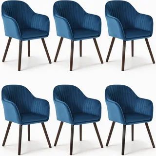 Woltu Esszimmerstuhl Samt blau 6er Set