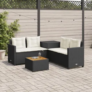 vidaXL Gartenlounge-Set L-Form mit Tisch und Kissen schwarz/beige