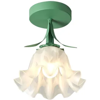 Hängelampe mit blütenförmigem Glas Lampen-Schirm| Ø 20 cm | Pendelleuchte Kronleuchter Deckenlampe Moderne Kreative Blume für das Esszimmer Wohnzimmer Küche Restaurant| E27 Metall Decke Grün (A)