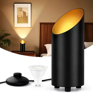 GeyouLux LED Uplight Spot Bodenstrahler IP44 Wasserdicht 6W 600LM Aluminium Bodenlampe Innen Wohnzimmer, Bodenleuchte mit Fußschalter zur Indirekte Beleuchtung, inkl. GU10 Lampe 2700K Warmweiß Schwarz