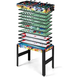Costway 12-in-1 Spieltisch, mit Tischfußball, Airhockey, Billard, Tischtennis, Schach, Bowling, Shuffleboard, für Zuhause