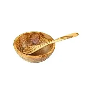 Kleine Schüssel Müslischale aus Olivenholz massiv mit Löffel handgefertigt