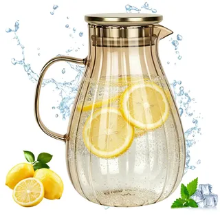 Trendecor 1.8 Liter Glaskaraffe mit Deckel, Wasserkaraffe aus Borosilikatglas mit Edelstahl-Filter Hitzebeständiger für Heiß- und Kaltgetränke Eistee Wein Kaffee Milch Fruchtsaft