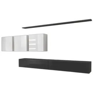 Xlmoebel Wohnwand Graue Holz-Wohnwand mit glänzendem Sideboard und TV-Rack, (7-St., 1x Wohnwand + 2x TV Ständer + 3x Wandschrank + 2x Wandregal), Hergestellt in Europa grau