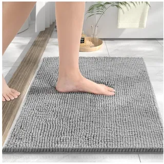 FELIXLEO Badematte Chenille Badematte 40x60cm, Hellgrau, saugfähig & rutschfest grau