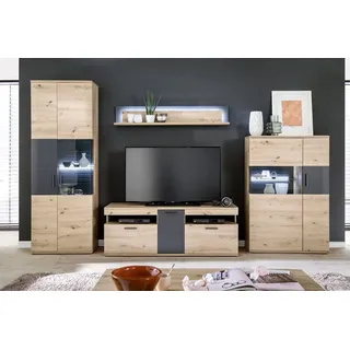 MCA Furniture MCA Wohnwand Cortona 4tlg. Holzoptik Braun Eiche