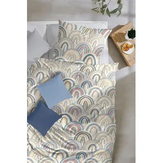 Primera Bettwäsche Primera Renforce Bettwäsche 135x200 Regenbogen Muscheln blau ocker, Renforce, 2 teilig bunt