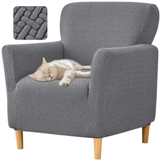 Highdi Stretch Sesselbezug Sesselhusse Elastische T Jacquard Sofaüberzug Clubsessel Sessel Bezug, Weicher Sesselschoner Sitzbezug Für Sessel Mit Armlehne Hussen (Dunkelgrau)