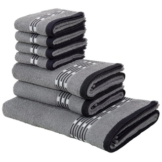 my home Handtuch Set »Jonnie«, Walkfrottee, (Set, 7-tlg), Handtücher aus 100% Baumwolle, Handtuchset mit gemusterter Bordüre grau