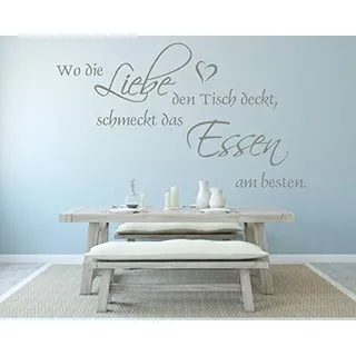 XXL Wandtattoo für Ihre Küche, Esszimmer 68037-160x93 cm, ~ Wo die Liebe den Tisch deckt, schmeckt das Essen am besten ~ Wandaufkleber Aufkleber für die Wand, Tapetensticker aus Markenfolie, 32 Farben wählbar