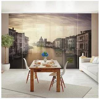 Bilderdepot24 Schiebegardine Wohnzimmer deko Abendstimmung in Venedig (6 St), halbtransparent, Schiebegardine groß mit Motiv Wohnzimmer Büro beige 360 cm x 250 cm