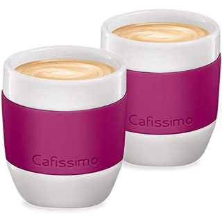 Tchibo Cafissimo 2er Espresso Tassen mini, Qualitätsporzellan, wärmeisolierender Silikonring, Berry