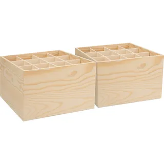 VBS 2er-Pack Stiftebox Holz 18x18x10cm 12 Fächer Stiftehalter Schreibtisch-Organizer Stifteköcher