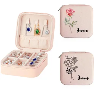 Mocessory Personalisierte Schmuckschatulle mit Namen, kleine Reisebox für Halsketten, Ohrringe und Armbänder, personalisiertes Geschenk für Freundinnen, Mütter oder Brautjungfern