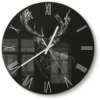 DEQORI Wanduhr 'Digitalisierter Hirsch' (Glas Glasuhr modern Wand Uhr Design Küchenuhr) schwarz 30 cm x 30 cm