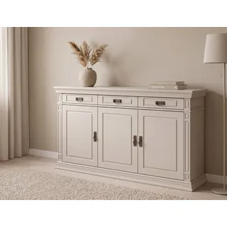 OTTO home Sideboard Vinales, kommode 3 Schubläden, 3 Türen, 2 Einlegeböden (B/T/H: 155/39/83 cm), aus Massivholz, Breite 158 cm, im Landhausstil beige|weiß