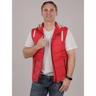 Dry Fashion Steppweste Eutin Herren Weste gesteppt mit Kapuze - Outdoor-Weste Herrenweste Wind- & wasserabweisend, Baumwoll-Kapuze & Bundzug Verstellbar rot