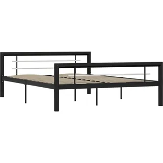 vidaXL Bettgestell Bett Metallbett Schlafzimmerbett Doppelbett Bettrahmen Schlafzimmermöbel Ehebett Lattenrost Schwarz Weiß Metall 120x200cm