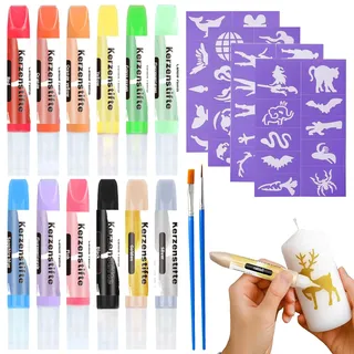 Caelura 12 Stück Kerzenstifte, Kerzen Bemalen Set, Wachsstifte für Kerzen, Candle Pen für Ideal zum Dekorieren & Gestalten Kerzenfarbe, Kerzenmalstifte, je 10 ml