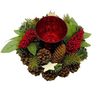 Britesta Weihnachtdeko: Handgefertigtes Weihnachts- & Adventsgesteck mit Teelicht-Halter, 23cm (Gesteck, Weihnachtsgesteck mit Teelichter, Adventsgestecke mit Teelichtern)