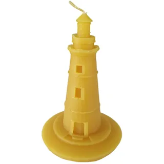 Bienenwachskerze Leuchtturmkerze 11 cm Maritim Insel — handgegossener Etagenturm mit Felsenbasis, Made in Germany