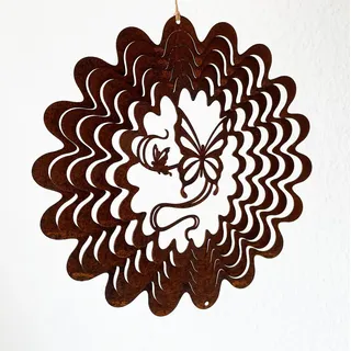 Edelrost Windspiel Spirale Schmetterling 22cm filigran Gartendeko Rost Deko Metall Hänger Fensterdekoration Balkon Terrasse Garten Geschenk