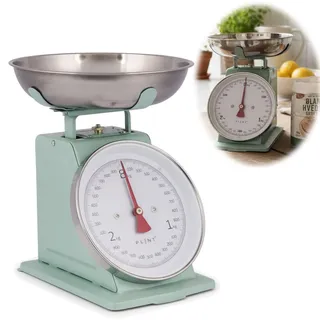 LS-LebenStil Vintage Küchenwaage Retro Leaf Manuelle Analoge Backwaage großes Ziffernblatt mit 1L Edelstahl Schüssel ohne Batterie/Strom Küche Waage