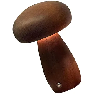 Pilzlampe aus Holz, 3 Farben, dimmbar, Pilz-Nachttischlampe, Nachttischlampe mit Touch-Schalter, 3 W, Schreibtischlampe, USB-Aufladung für Schlafzimmer, Heimdekoration (Braun, L)