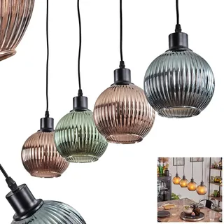 HOFSTEIN Hängeleuchte Mo, 4-flammige Hängelampe aus Metall/Riffelglas in Schwarz/Grün/Blau/Kupfer, moderne Pendelleuchte im Retro/Vintage-Design, Ø Schirme 15 cm, E27, Esszimmer, Küche, Wohnzimmer