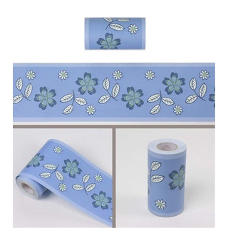 Tapetenbordüre selbstklebend zum Aufkleben für Wohnzimmer Küche Badezimmer Abnehmbare Wasserdicht Bodenleiste PVC Dekorative Bordüre Blaue Blume 10.6cm X 1000CM