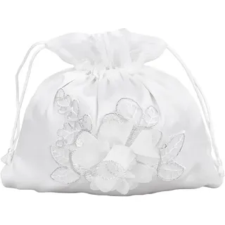 craspire Hochzeitstaschen Brauttasche Weiß Floral Brautjungfern Satin Verzierte Tasche Geldbeutel Handtasche Satintaschen Satin Dolly Bag Hochzeitsdekoration Kordelzug Aufbewahrungstaschen